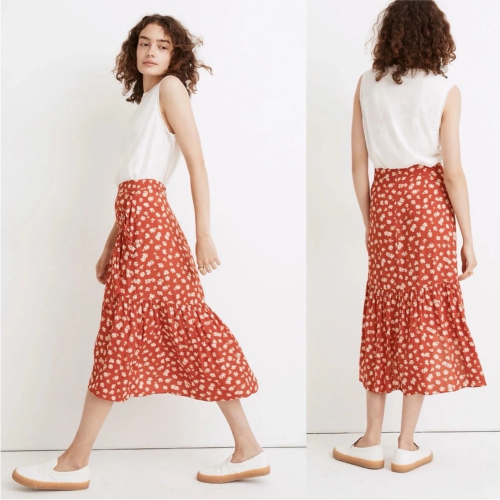 Madewell Red Floral Wrap Skirt size 00